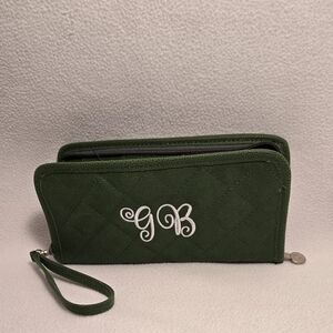 Green Quilted Wallet with Monogram GB